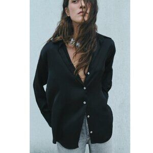 ZARA SATIN EFFECT BASIC SHIRT in black size S